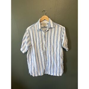 Banana Republic Mens Blue Striped Short Sleeve Linen Button Up Shirt Size Small